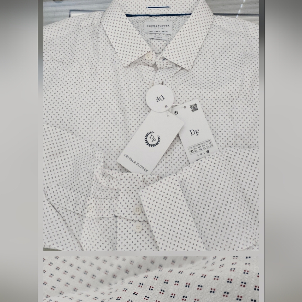 Men's White Dobby Long Sleeve Shirt Denim & Flower Ricky Singh
